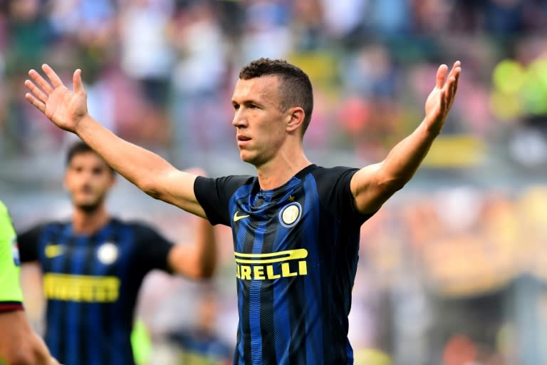 Inter Milan's forward Ivan Perisic celebrates after scoring a goal on September 25, 2016