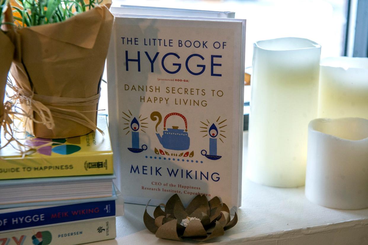The book behind the name of Hygge House Books, a cozy book store inside the Boroughs Collective in Westborough, May 3, 2024.