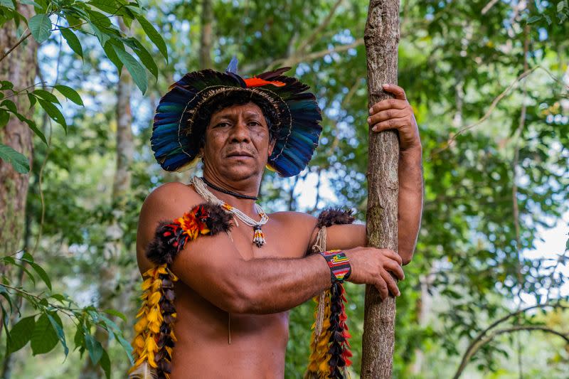 Member of Brazil's indigenous Guarani people pictured in unknown location