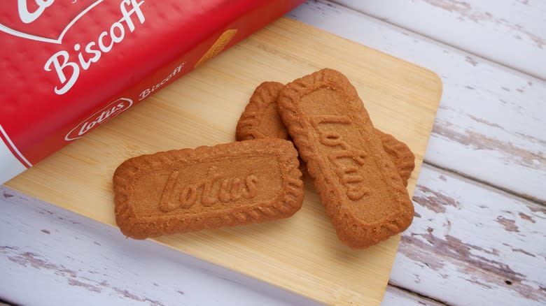 Lotus Biscoff cookies on wood