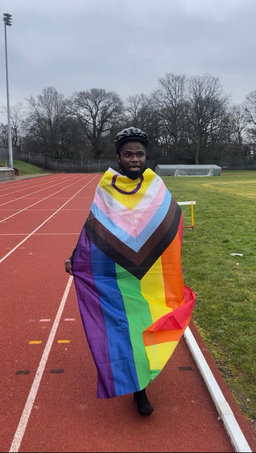 Mr Mordi kicked off his world record attempt in early February with a 12-hour backwards walk around Tooting Bec Stadium (Joel Mordi/PA)