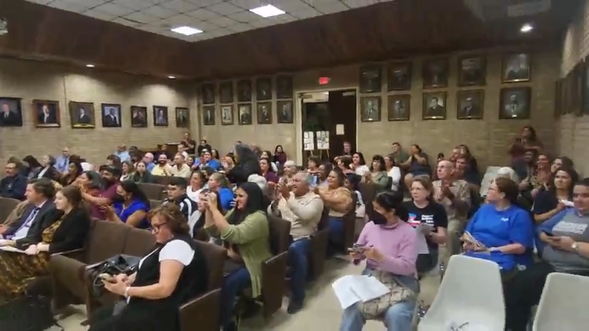 Parents and residents attend the Terrebonne Parish School Board meeting Tuesday night, Dec. 6, 2022, to support rebuilding Grand Caillou Elementary at its current location.