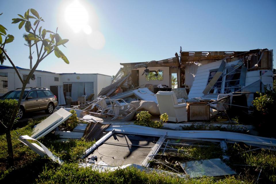 PHOTO: A mobile home damaged by Hurricane Irma is seen at the Riviera Colony neighborhood in Naples, Fla., on Oct. 30, 2017.  (Scott McIntyre/Bloomberg via Getty Images)