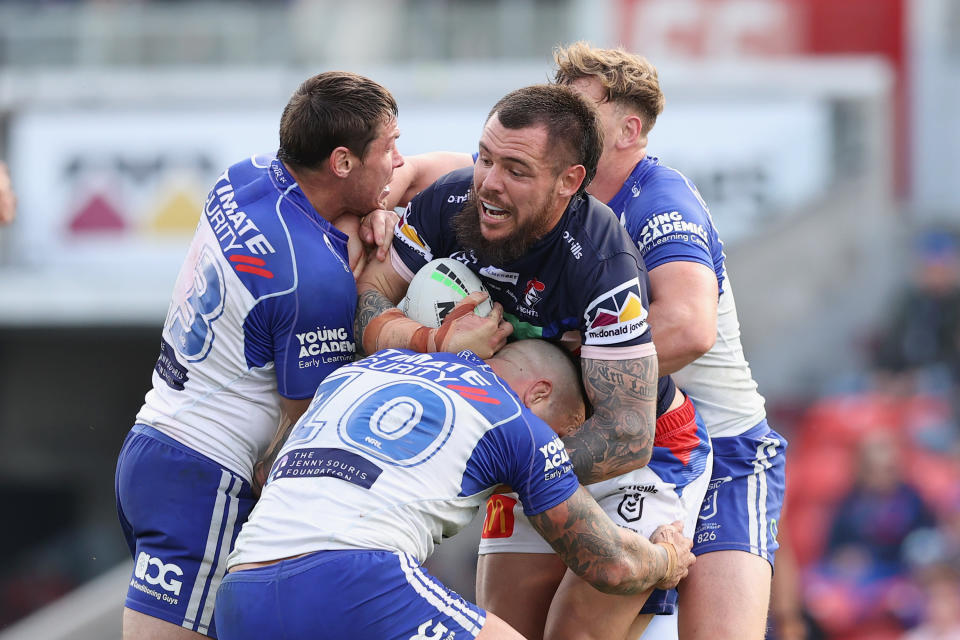 David Klemmer, pictured here in action for the Knights against the Bulldogs.