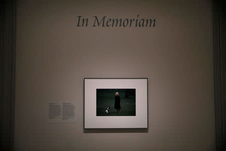 A photograph of former First Lady Barbara Bush at the Smithsonian National Portrait Gallery in Washington, U.S., April 18, 2018. REUTERS/Aaron P. Bernstein