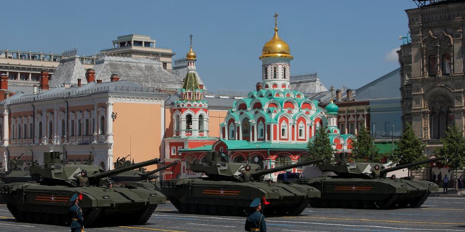 Russian servicemen drive T-14 Armata tanks during the Victory Day Parade in Red Square in Moscow, Russia June 24, 2020.