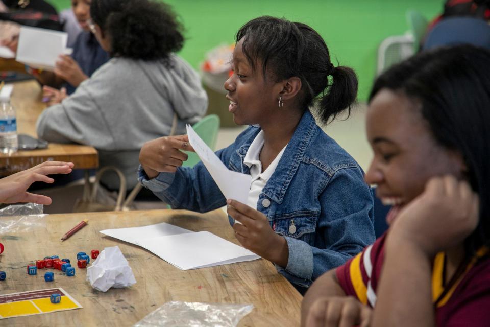 Zendayah Nevaeh Pitt, 10, of Detroit, practices academic games like WFF’N Proof and Equations in preparation for the upcoming Michigan League of Academic Games Super Tournament that will be held in March, after school at Foreign Language Immersion and Cultural Studies School in Detroit on Tuesday, Feb. 6, 2024.