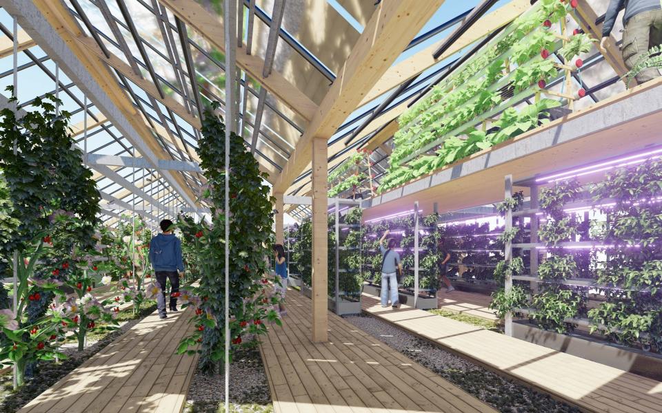 The neighbourhood will also include greenhouses and gardens capable of growing fruit and vegetables - -/-