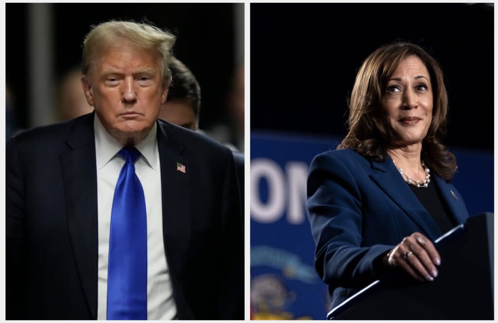 pictures of Trump and Harris