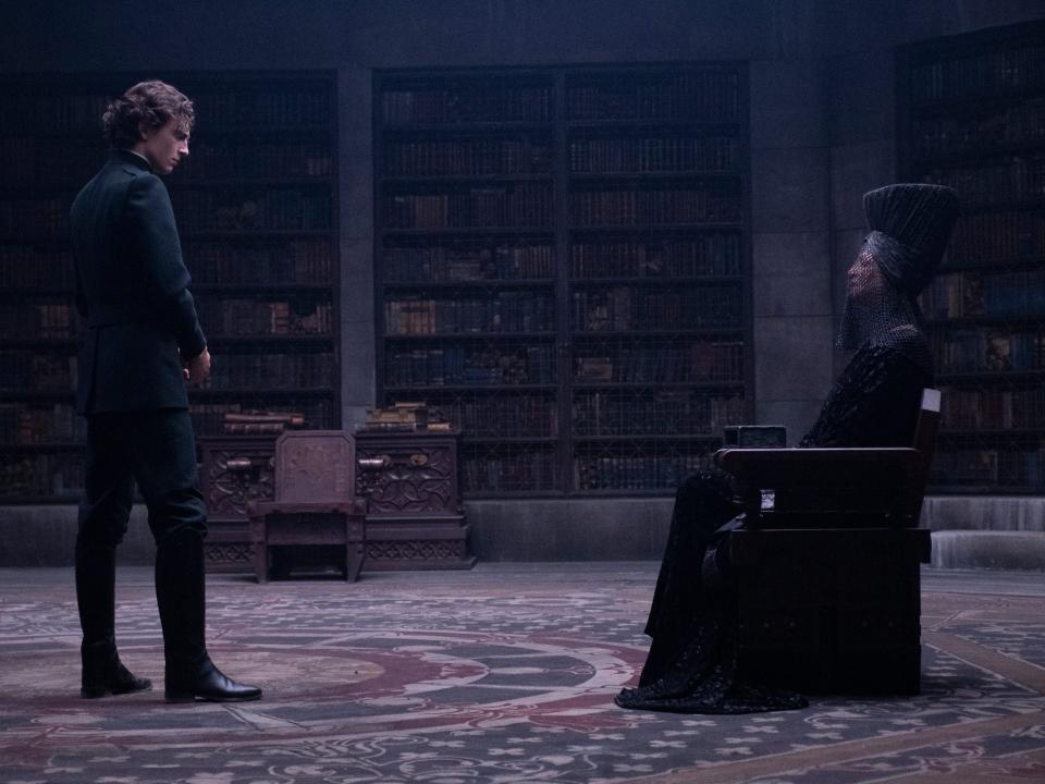 Timothée Chalamet as Paul and Charlotte Rampling as the Reverend Mother Mohiam in "Dune."