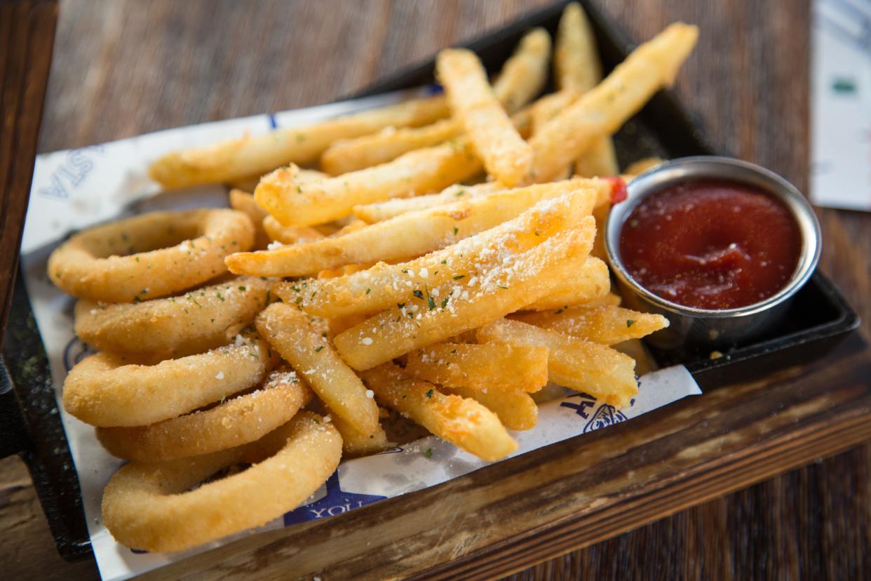 Onion rings and fries.