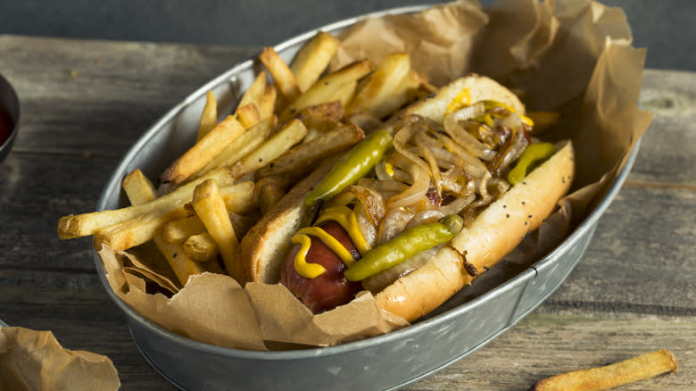 Chicago Polish hot dog and fries