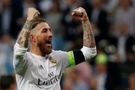 Football Soccer - Real Madrid v Manchester City - UEFA Champions League Semi Final Second Leg - Estadio Santiago Bernabeu, Madrid, Spain - 4/5/16 Real Madrid's Sergio Ramos celebrates at the end of the game Reuters / Sergio Perez