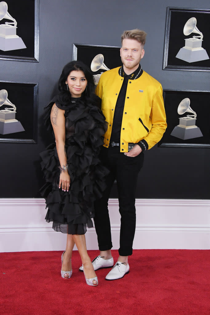 Kirstin Maldonado (L) and Scott Hoying of the group Pentatonix