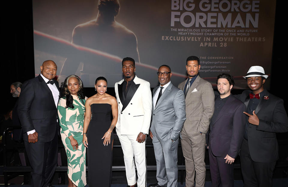 George Foreman, Sonja Sohn, Jasmine Mathews, Khris Davis, George Tillman Jr., Sullivan Jones, John Magaro and Kei at the World Premiere of Affirm Films and Sony Pictures Entertainment BIG GEORGE FOREMAN: THE MIRACULOUS STORY OF THE ONCE AND FUTURE HEAVYWEIGHT CHAMPION OF THE WORLD.