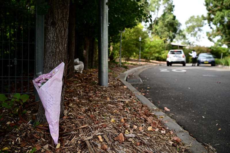 Flowers left outside the Anglicare Newmarch House in Western Sydney