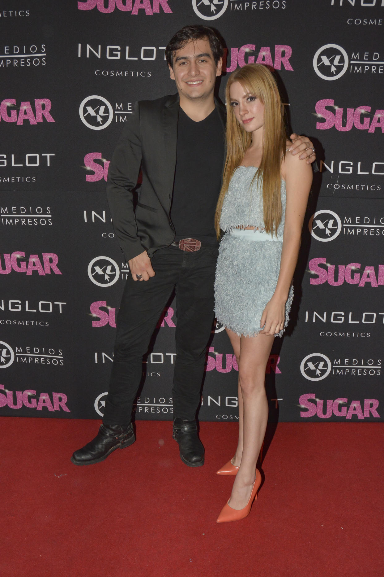 MEXICO CITY, MEXICO - OCTOBER 24: Julian Figueroa and Imelda Garza poses for photos during 'Sugar' Red Carpet at Teatro De Los Insurgentes on October 24, 2019 in Mexico City, Mexico. (Photo by Medios y Media/Getty Images)