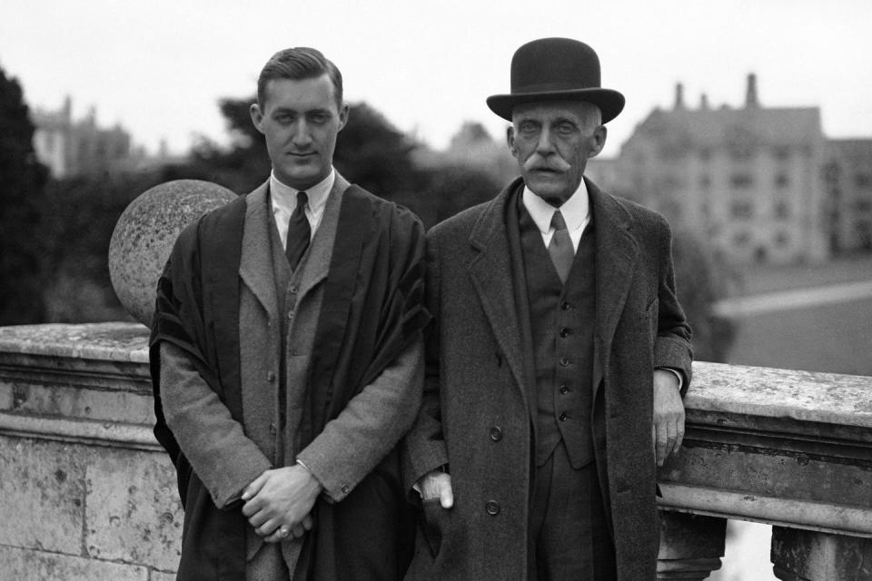 Andrew William Mellon, United States Treasury Secretary, and his son Paul Mellon in a June 20, 1931 photo. 