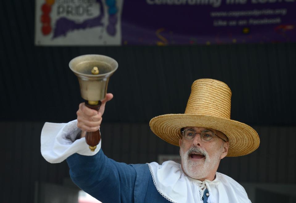 In July, Provincetown Town Crier Daniel Gómez Llata officially opens the festivities at the Cape Cod Pride Festival in Hyannis.