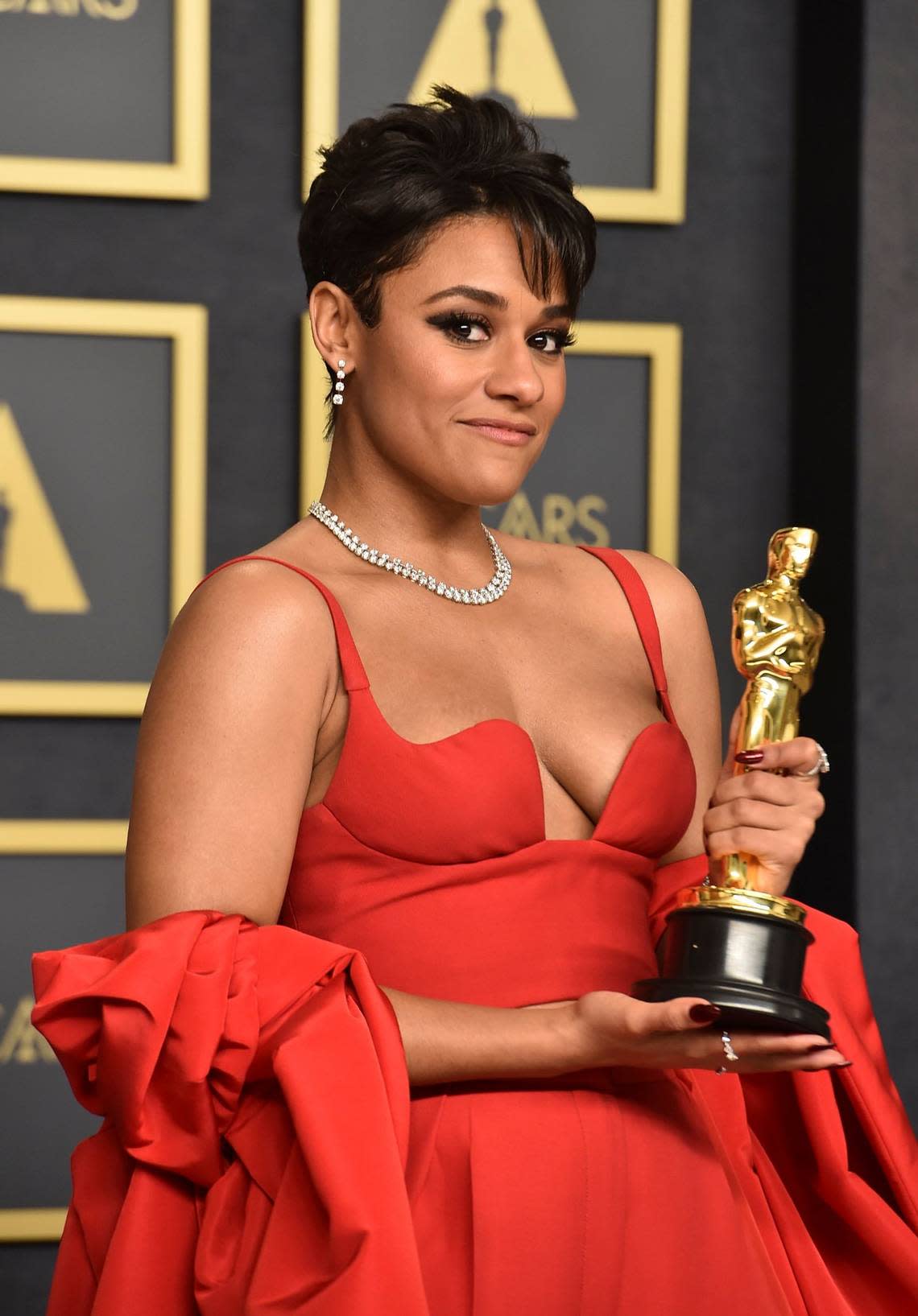 Ariana DeBose, winner of the award for best performance by an actress in a supporting role for “West Side Story,” poses in the press room at the Oscars on Sunday, March 27, 2022, at the Dolby Theatre in Los Angeles. (Photo by Jordan Strauss/Invision/AP) Jordan Strauss/Jordan Strauss/Invision/AP