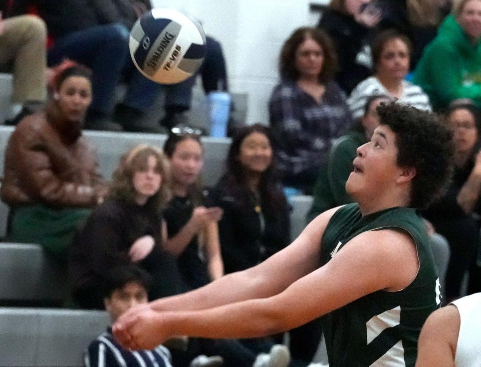 Charles Pincince, shown in action on April 5, had 17 kills for Cranston East on Friday night vs. North Kingstown.