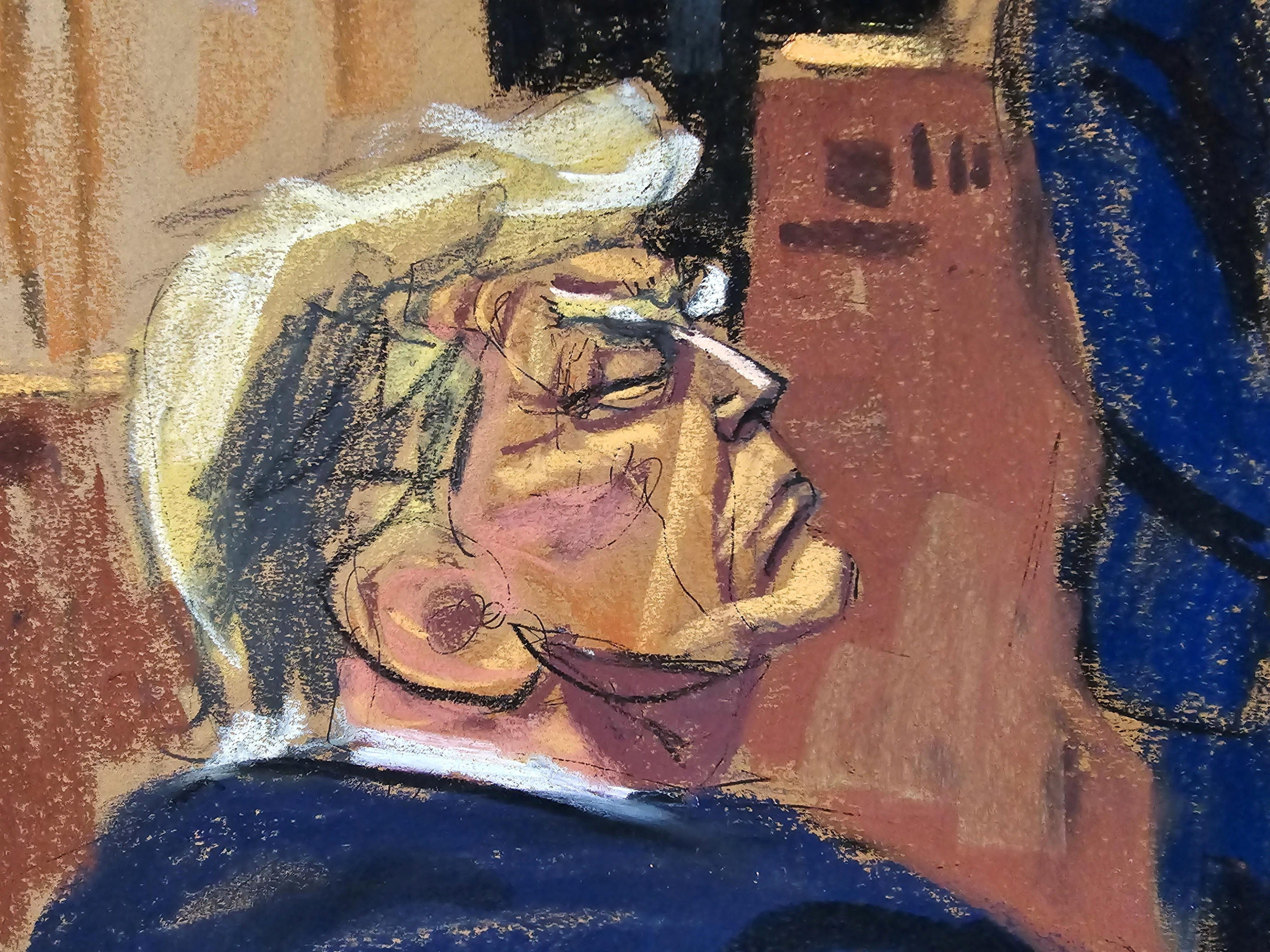 A close-up of Trump at the defense table on May 16 with his eyes closed.