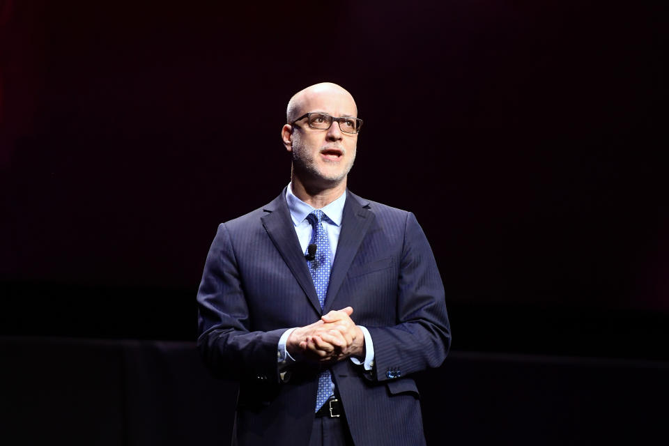 LAS VEGAS, NV - APRIL 02:  Nato President &amp; CEO John Fithian speaks onstage at CinemaCon 2019 The State of the Industry and STXfilms Presentation at The Colosseum at Caesars Palace during CinemaCon, the official convention of the National Association of Theatre Owners, on April 2, 2019 in Las Vegas, Nevada.  (Photo by Matt Winkelmeyer/Getty Images for CinemaCon)
