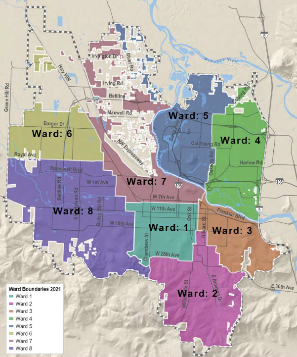 Eugene councilors unanimously passed these new ward boundaries on Monday, Dec. 13, 2021