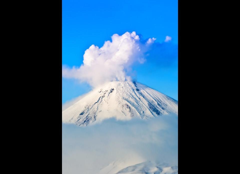 Talk about blowing your top! This volcano, which happens to be the highest in Asia, started spewing in 1697 and erupted as recently as 2011.