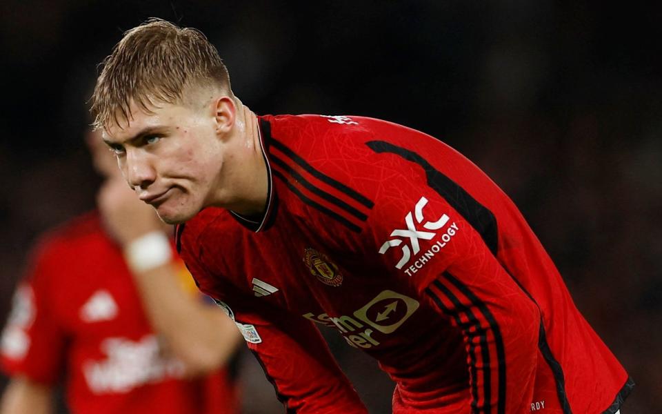 Manchester United's Rasmus Hojlund reacts during their defeat against Bayern Munich