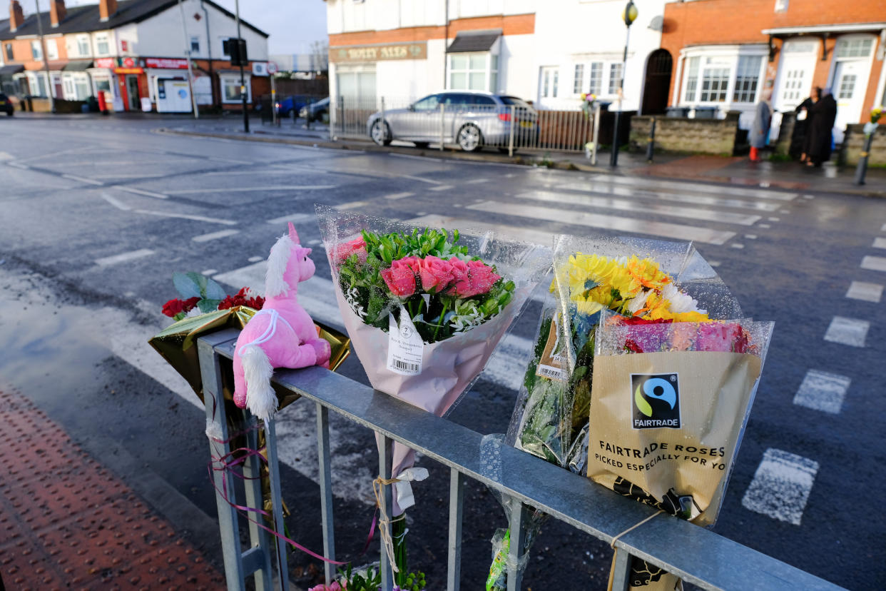 GV of the zebra crossing on Reddings Lane, in Yardley, Birmingham.  November 12, 2021.  See SWNS story SWMDhit.  A 24-year-old man has been arrested on suspicion of causing death by dangerous driving after a young girl was run and over and killed in front of her family as she crossed a zebra crossing.  The youngster was rushed to hospital after being mown down in a hit-and-run crash on Reddings Lane, in Yardley, Birmingham at around 2.40pm on Thursday (11/11).  Police said the girl was using a zebra crossing with her family when she was hit by a silver Ford Galaxy and later died in hospital from her injuries.  The driver of the car failed to stop but officers arrested a man a short time later after locating his vehicle nearby. 