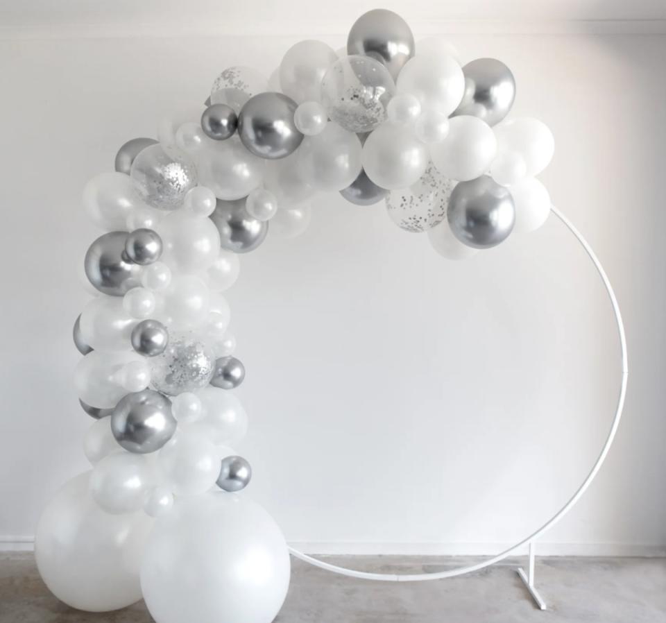 This very similar silver balloon garland, offered by a party planning company, is priced at $99.95. Photo: The Pop Up Party Co.