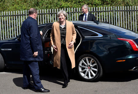 Britain's Prime Minister Theresa May visits a steel works in Newport, Wales, April 25, 2017. REUTERS/Rebecca Naden