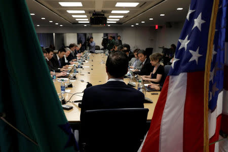 U.S. Treasury Secretary Steve Mnuchin speaks at a news conference during the IMF/World Bank spring meeting in Washington, U.S., April 21, 2018. REUTERS/Yuri Gripas