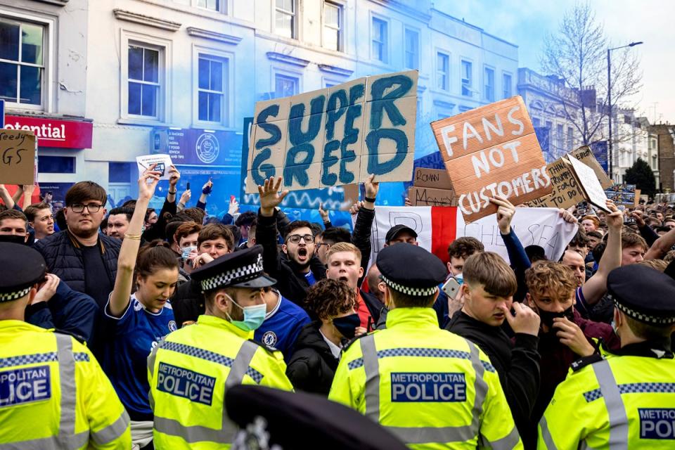 The April 2021 attempt to launch the ESL saw street protests by angry supporters (Getty)