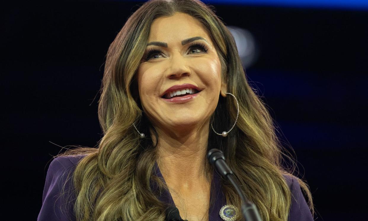 <span>Governor Kristi Noem, Republican of South Dakota, smiles as she concludes her remarks at the 2024 CPAC event in National Harbor, Maryland, on 23 February.</span><span>Photograph: Rex/Shutterstock</span>