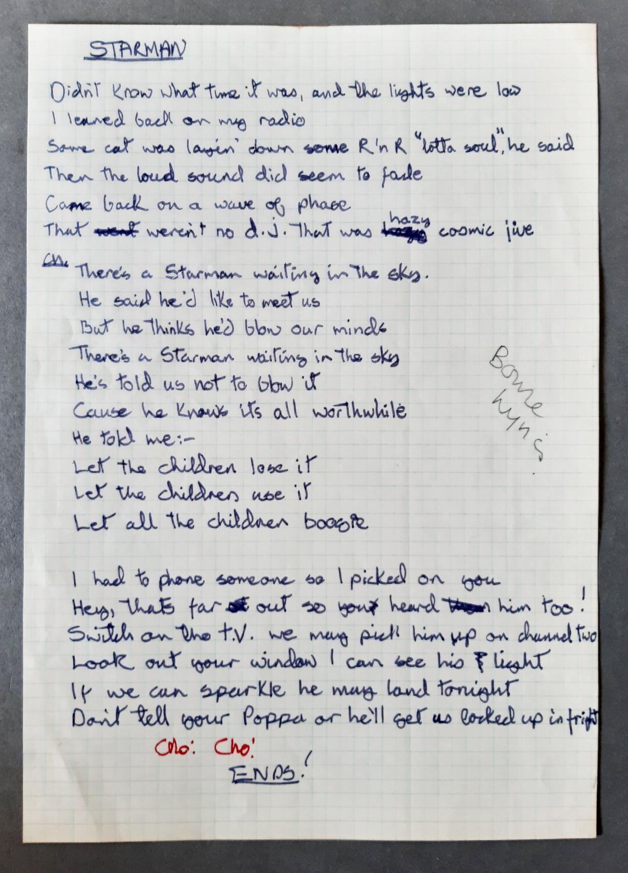 The handwritten lyrics to Starman (Omega Auctions/PA)