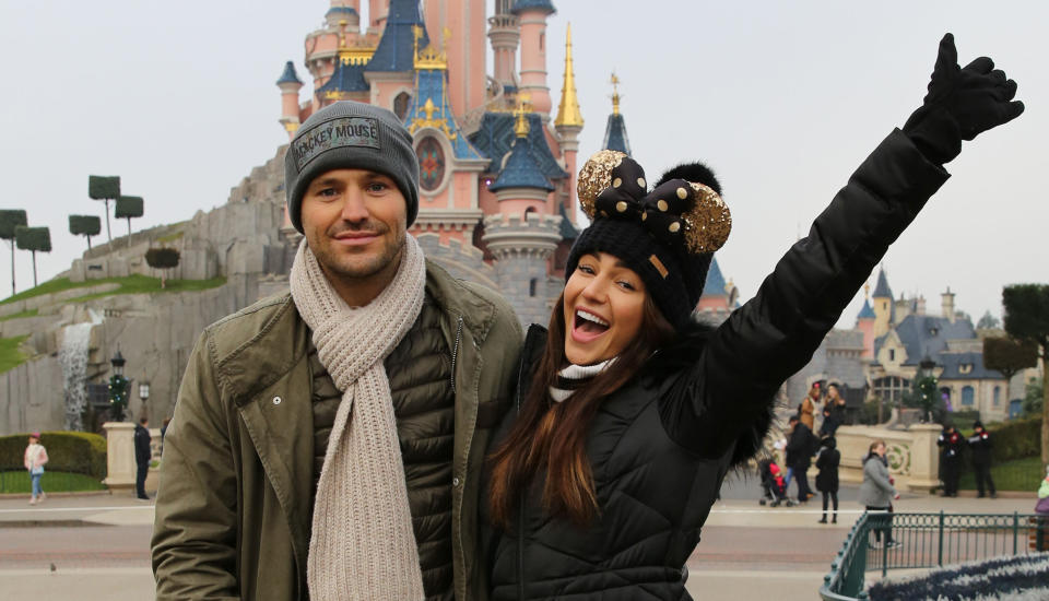 Michelle Keegan and Mark Wright at Disneyland Paris where they have joined young people and their families who were affected by the Manchester Arena bombing. (Photo by Peter Byrne/PA Images via Getty Images)