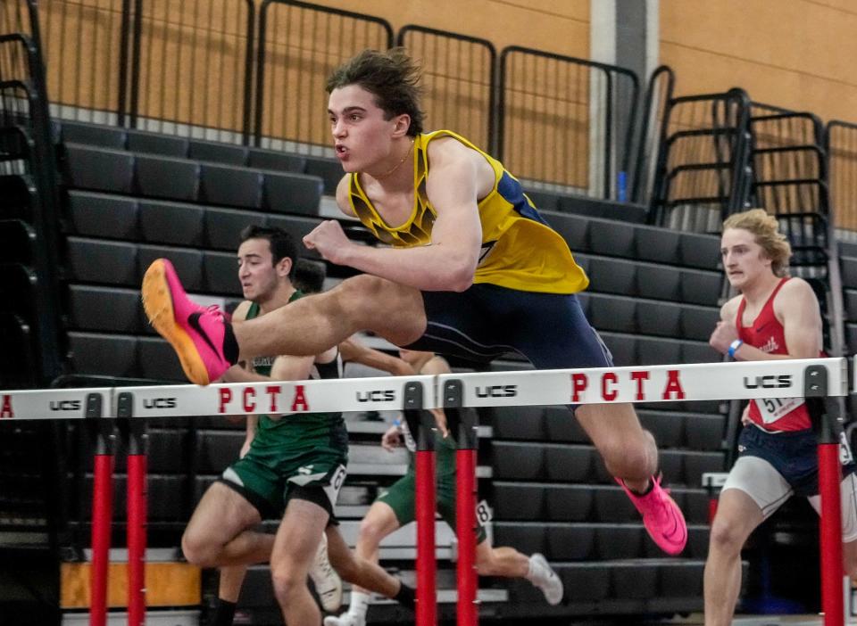 Will two-time All-Stater Ethan Knight, of Barrington, successfully defend his 55-meter hurdles title this weekend?