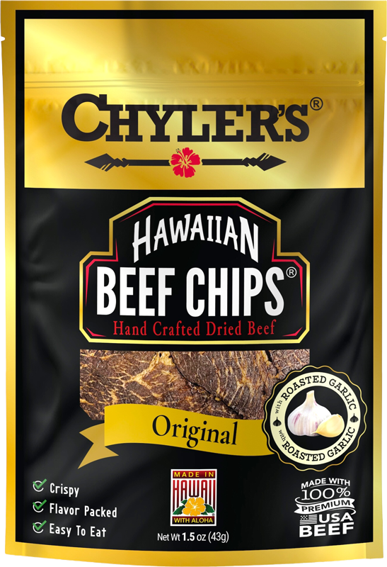 Chyler’s Hawaiian Beef Chips Original with Roasted Garlic.