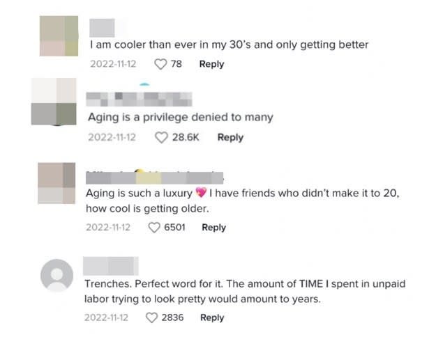 Commenters agreeing that aging is a privilege and a luxury