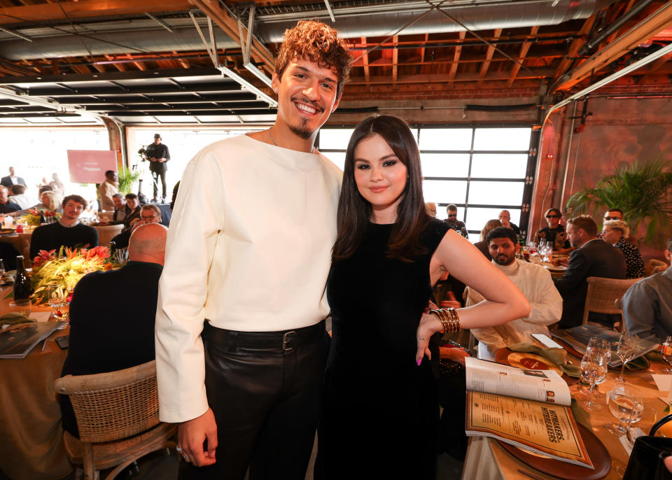 Omar Apollo and Selena Gomez at Variety's Hitmakers Brunch held at Studio 13 at City Market Social House on December 3, 2022 in Los Angeles, California. (Photo by Christopher Polk/Variety via Getty Images)