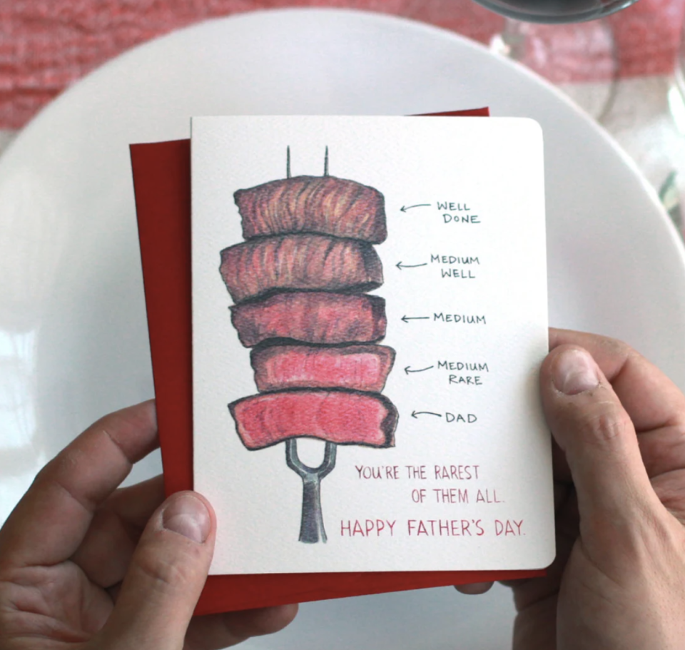 Rarest of Them All Father&#39;s Day Card with illustrations of steak (Photo via Etsy)