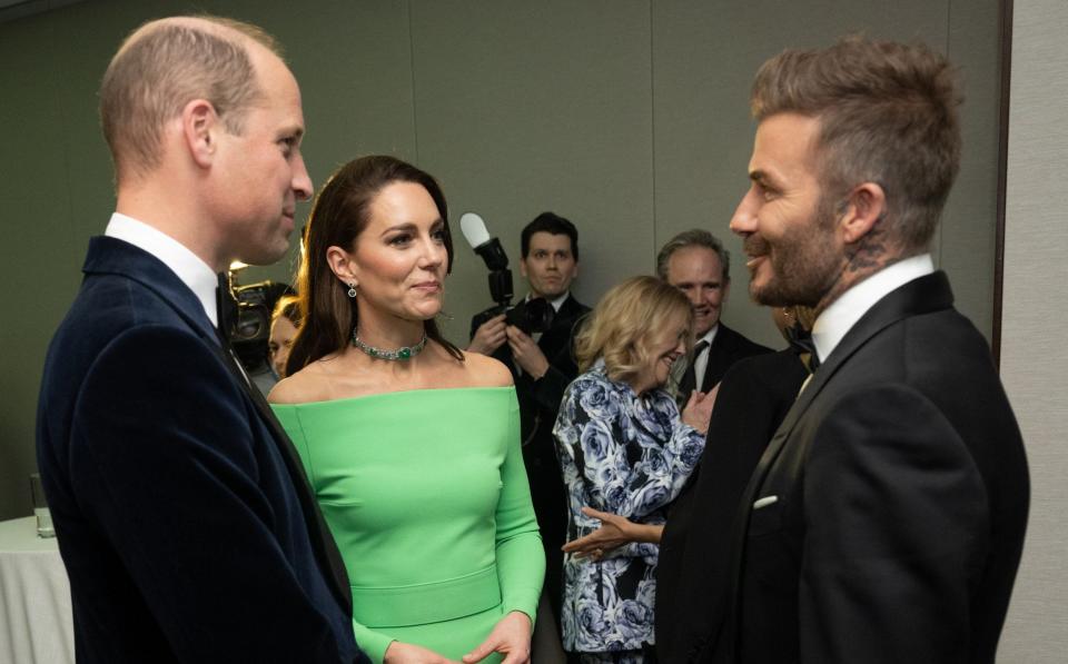 The Prince and Princess of Wales speak to David Beckham - WireImage