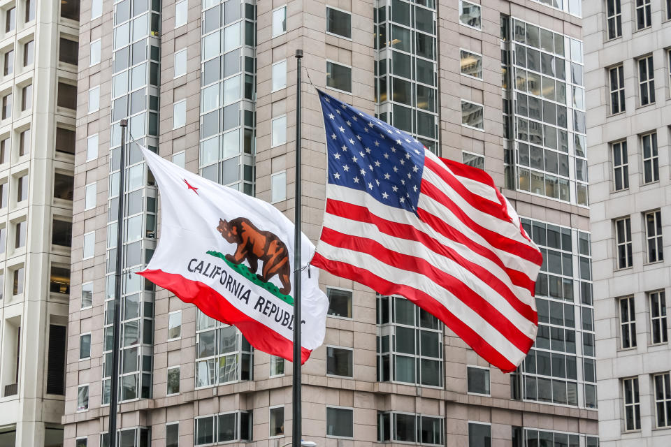 US and California Republic Flags, San Francisco, California, US