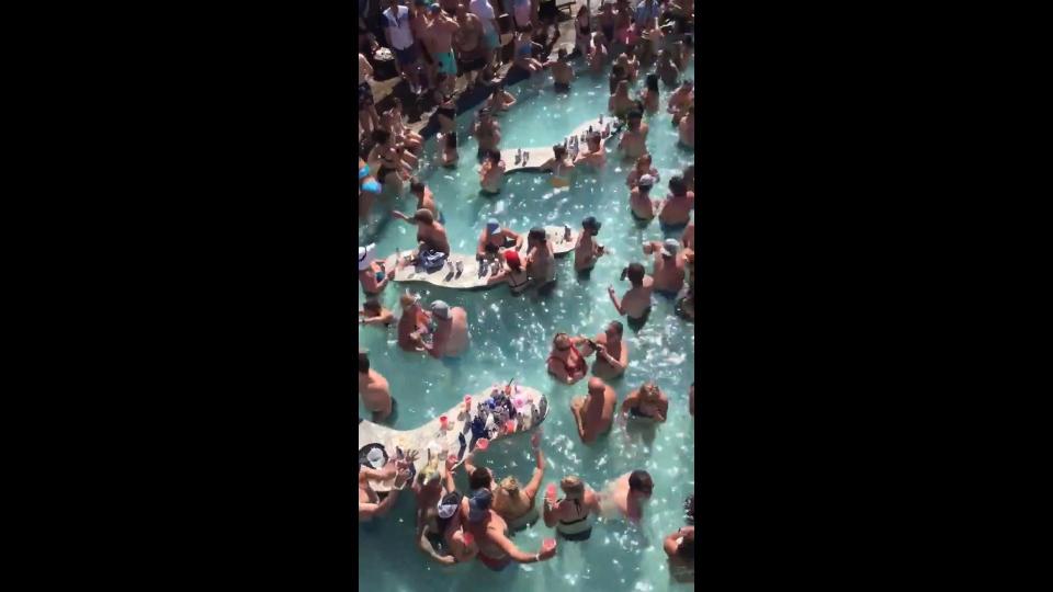 A screenshot of video posted by Scott Pasmore of a pool party at Lake of the Ozarks during Memorial Day weekend.