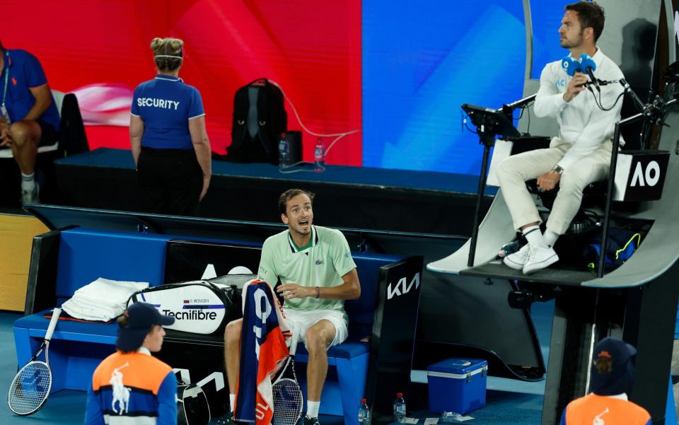 Daniil Medvedev berates the umpire during his clash with Stefanos Tsitsipas - GETTY IMAGES