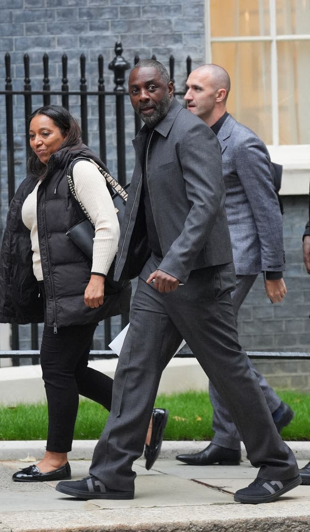 Idris Elba (centre) arrives to attend a knife crime summit hosted by Prime Minister Sir Keir Starmer at 10 Downing Street