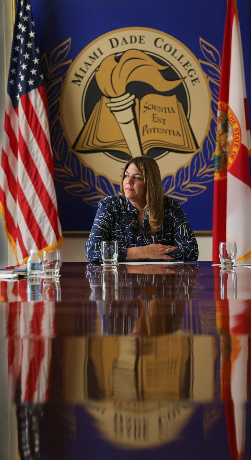 Madeline Pumariega is the first female president to lead Miami Dade College. Here, Pumariega meets with students at MDC Wolfson Campus on Nov. 10, 2021.