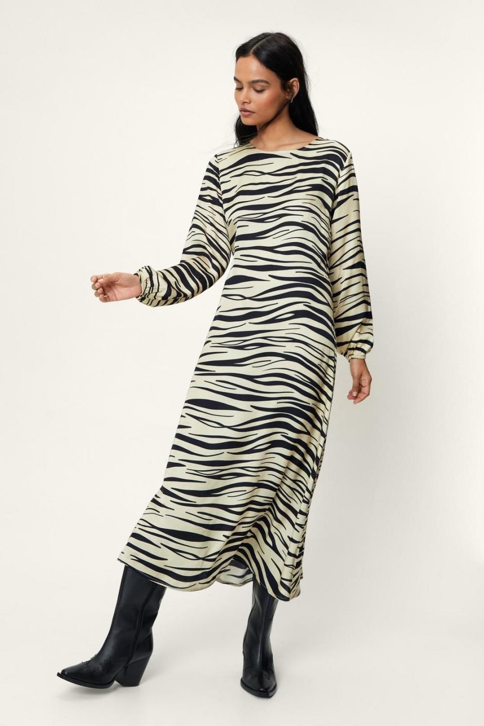Nasty Gal Zebra Print Satin Maxi Tunic Dress